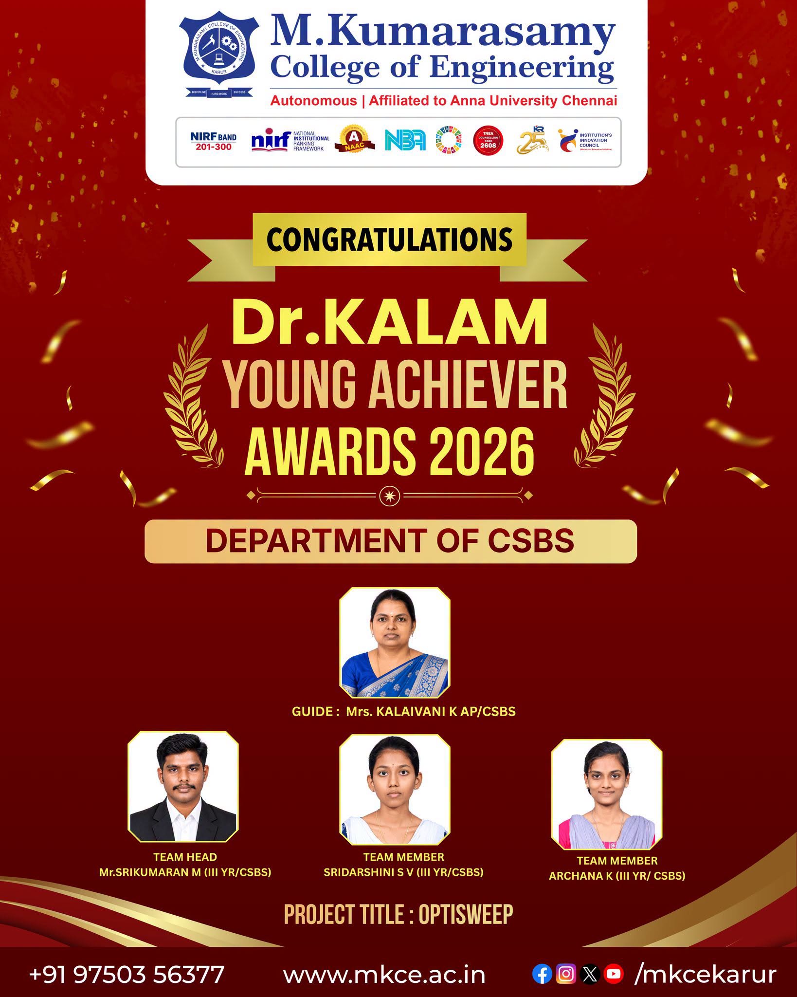 Heartiest Congratulations to the CSBS Team of M. Kumarasamy College of Engineering